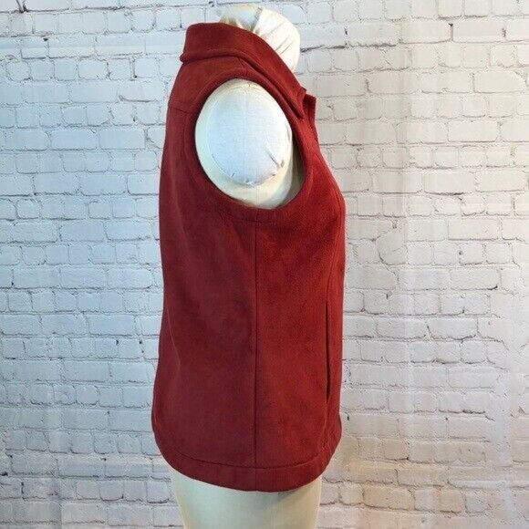County Clothing Co Vest Faux Suede Fleece Lined Red Button up Small - Picture 3 of 7